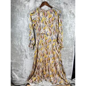 Traffic People Womens Boho Maxi Dress Long Sleeve 70s Leaf Print Fall Party 8‎